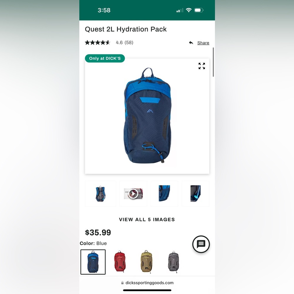 Two (red & blue) Quest 2L Hydration Pack (2 for $60 or 1 for $30)